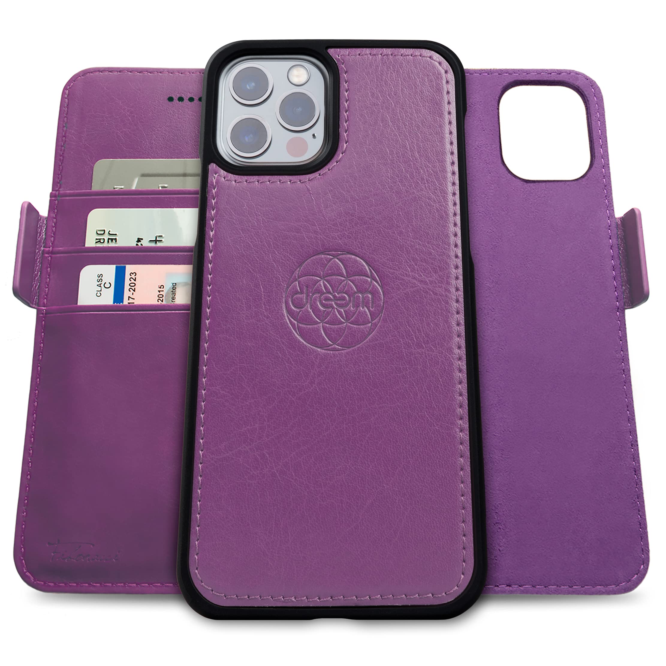 dreem Fibonacci 2-in-1 Wallet Case for Apple iPhone 12 Pro Max - Luxury Vegan Leather, Magnetic Detachable Shockproof Phone Case, RFID Card Protection, 2-Way Flip Stand - Purple — image 1