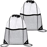 TIESOME 2 PACK Clear Drawstring Bag Stadium Approved, See Through PVC Drawstring bags Transparent Backpack with Zipper Pocket