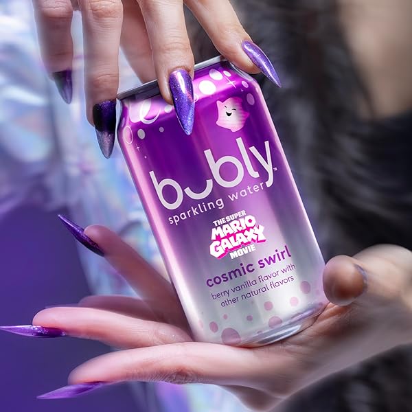 BUBLY SPARKLING WATER, THE SUPER MARIO GALAXY MOVIE COSMIC SWIRL, ZERO SUGAR & ZERO CALORIES, 12 FL OZ CANS (PACK OF 8)