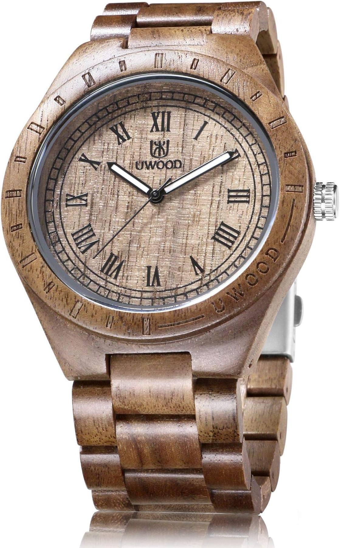 Men's Wooden Watch,BIOSTON Handmade Natural Vintage Quartz Wristwatch