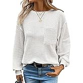 Dokotoo Womens Waffle Knit Tops 2026 Oversized Long Sleeve Crewneck Shirts Business Casual Blouses Basic Shirts