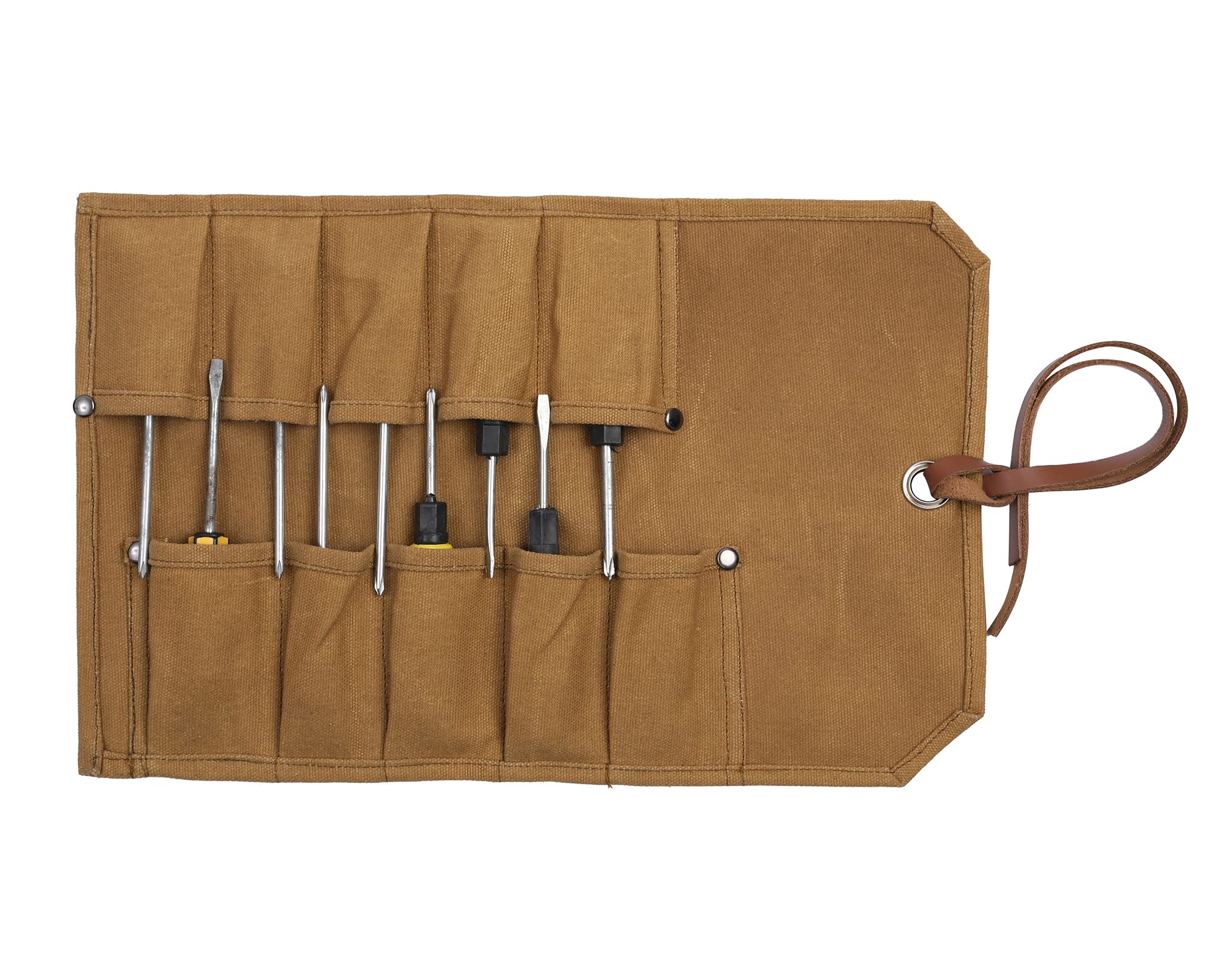 Xingte Heavy Duty Waxed Canvas Tool Roll Bag, Multi-function Tool Bag with 10 Staggered Pockets, Khaki