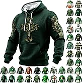LVOFTJU St Patricks Day Hoodies for Men 2026 Irish Shamrock Clover Waffle Graphic Pullover Casual Shirt Holiday Outfit