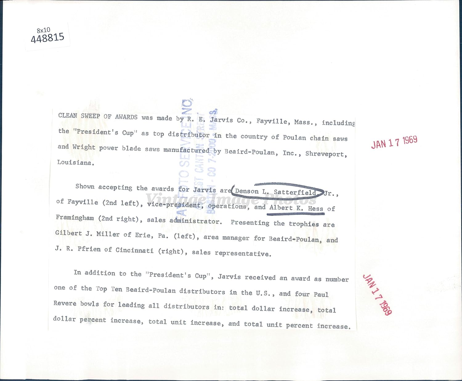 Amazon.com: 1969 Photo Denson Satterfield Albert Hess Vice President People Trophies Cup: Photographs