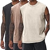 Yimoon Mens Tank Tops Workout Sleeveless Shirts Cotton Acid Wash Tees Loose Gym Muscle Shirts