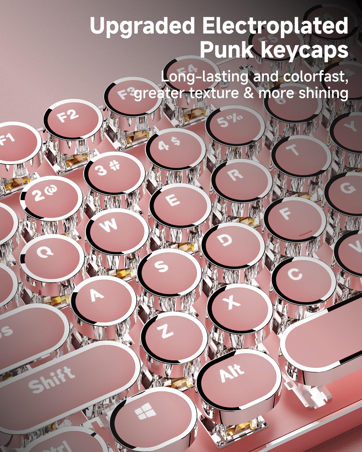 EWEADN TK950 Typewriter Keyboard Wireless Mechanical Keyboard, 104 Keys Aesthetic Typewriter Keyboards with White Backlit, Anti-Ghosting, Blue Switch Bluetooth/2.4GHz/Wired Keyboards-Pink