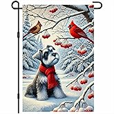 Winter Garden Flag Christmas Garden Flags Snowy Schnauzer Dog Garden Flag Double-Sided for Seasonal Christmas Winter Farmhouse Decoration 12x18 inches