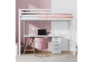 SHA CERLIN Loft Bed Twin Size with Ladder and Guardrail,Heavy Duty Metal Slats Support No Box Spring Needed Small Space Saving Furniture for Bedroom Dorm,White