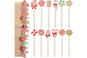 Jinei 120 Pcs Pastel Christmas Wooden Coffee Stirrers Candy Style Stir Sticks Disposable Drink Stirrers for Christmas Chocolate Milkshake Restaurant Home Office Supplies