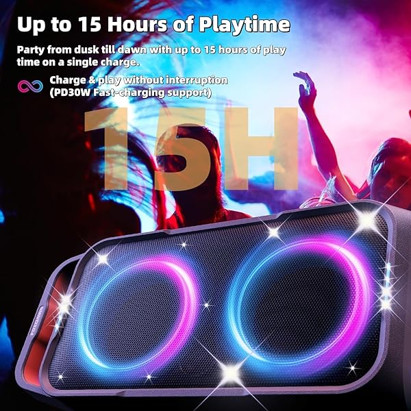 FOXDAWN PORTABLE BLUETOOTH SPEAKER: 240W PEAK POWERFUL LOUD SOUND DEEP BASS WIRELESS BOOMBOX LARGE SUBWOOFER 15 HOURS BATTERY LIFE FAST CHARGING WITH LED LIGHT SHOW FOR PARTY OUTDOOR CAMPING BACKYARD