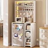 IRONCK Bakers Rack with Mini Fridge Space, 69.3" Microwave Stand, White | 7-Tier Coffee Bar Station, Power Outlets, LED Lights, Space-Saving Utility Organizer for Small Apartment, Dorm, Living Room