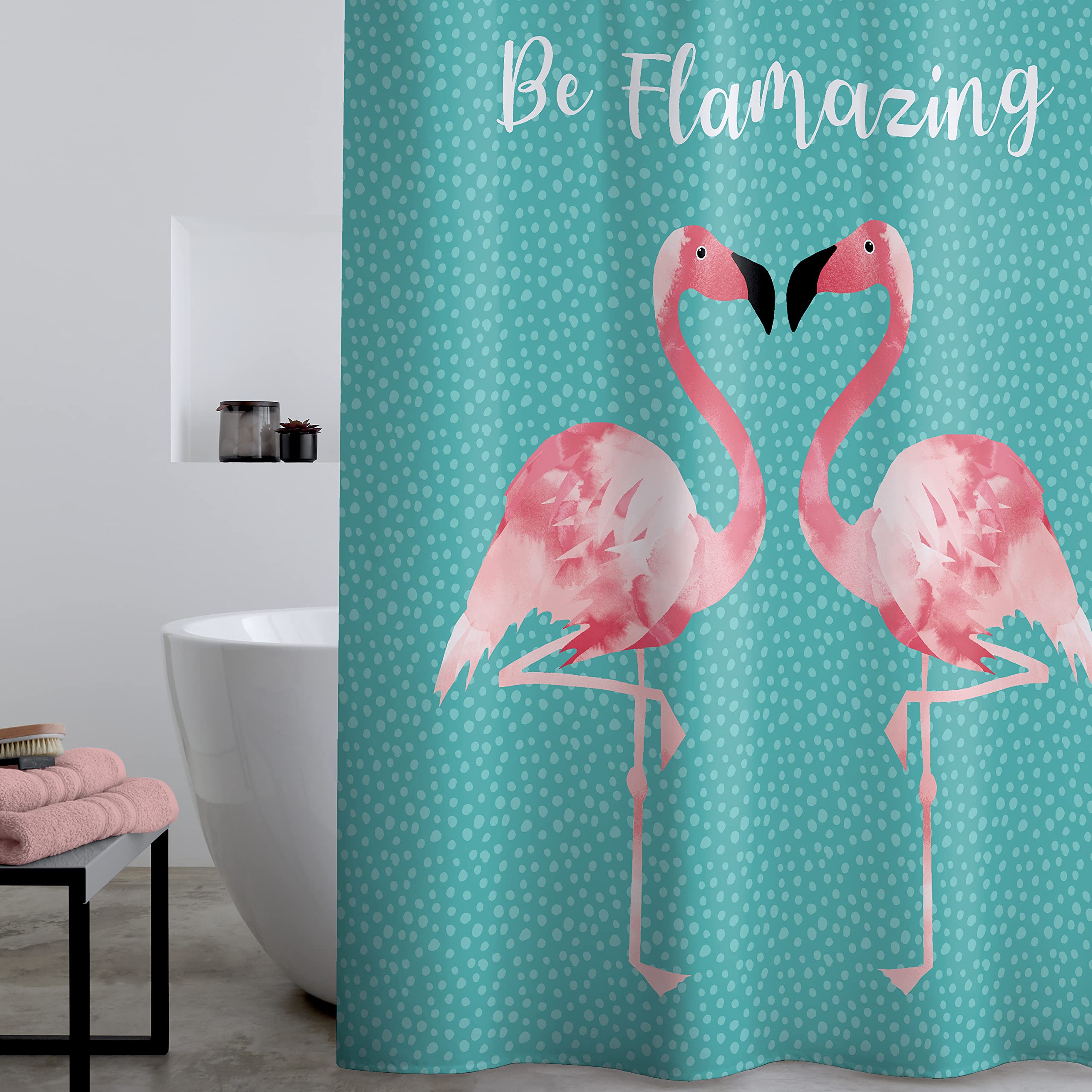 Catherine Lansfield Bathroom Flamingo 180x180cm Shower Curtain Teal