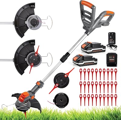 Terratek Cordless Strimmer 20V 2 Batteries 2-in-1 Blades Spool 32pcs