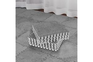 Flutesan 15 Pcs Winter Plush Carpet Squares Puzzle Floor Mat Foam Floor Mat Interlocking Carpet Tiles with Border Fluffy Soft Climbing Area Rugs for Playroom Bedroom Nursery(Gray)