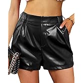 luvamia Faux Leather Shorts for Women High Waist Pleated Wide Leg Stretchy Black High Waisted Shorts Womens Leather Pants Dark Academia Clothing Black Size Large