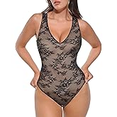 FeelinGirl Shapewear Bodysuit for Women Lace Body Suit Body Shaper Thong V Neck Tummy Control