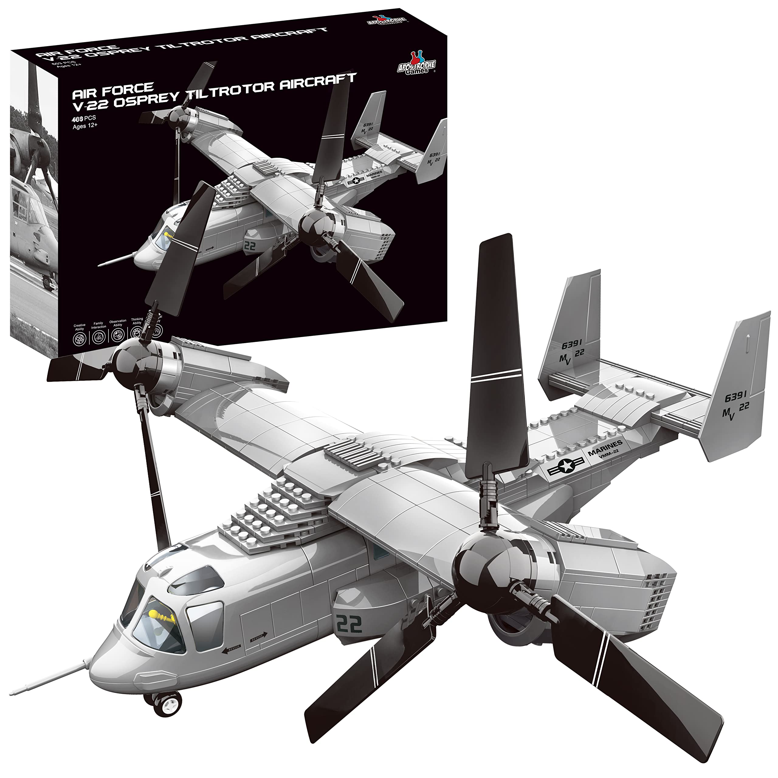 APOSTROPHE Games V-22 Osprey Tiltrotor Aircraft Building Block Set - 460 Pieces