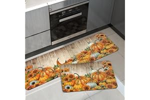 APROPHIC Fall Kitchen Mat Pumpkin Sunflower Kitchen Mats for Floor Runner Rug Set of 2 Non Slip with Rubber Backing, Plank Washable Carpet for Hallways, Sink, Laundry Room, 17x24 + 17x41 in