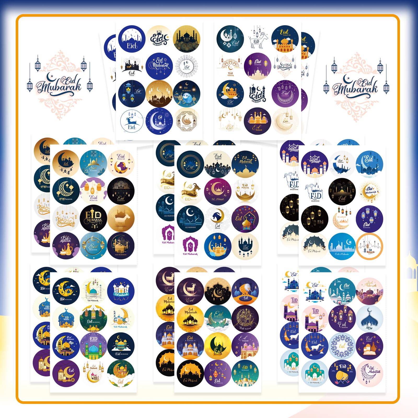 Eid Mubarak Stickers, 192Pcs Ramadan Kareem and Eid Stickers Eid Party Supplies Ramadan Party Decorations, Tag Mubarak Sticker
