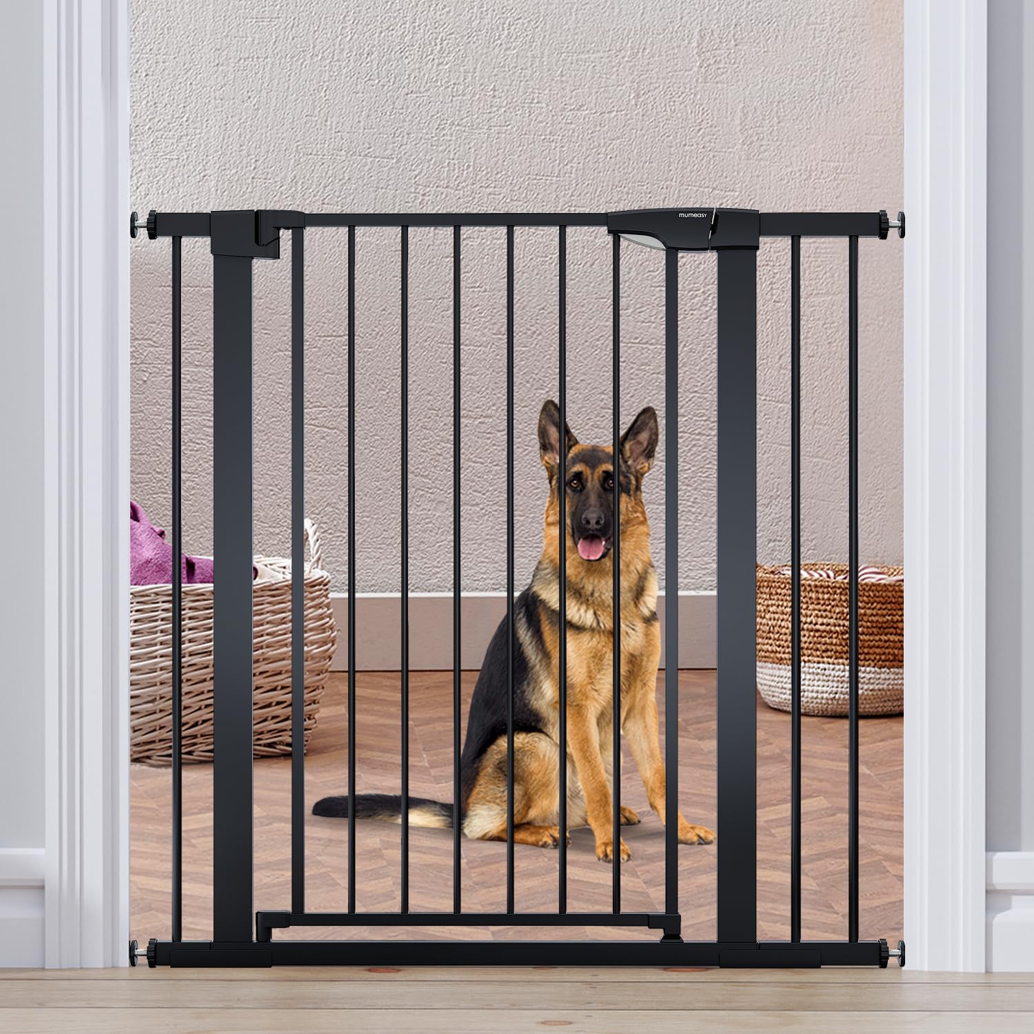 Photo 1 of Mumeasy 36" High Extra Tall Dog Gate, 29.6"-40.5" Wide Pressure Mounted Tall Baby Gate for Dog, Auto Close Pet Gate with Door for Stairs,Doorways,House,Black