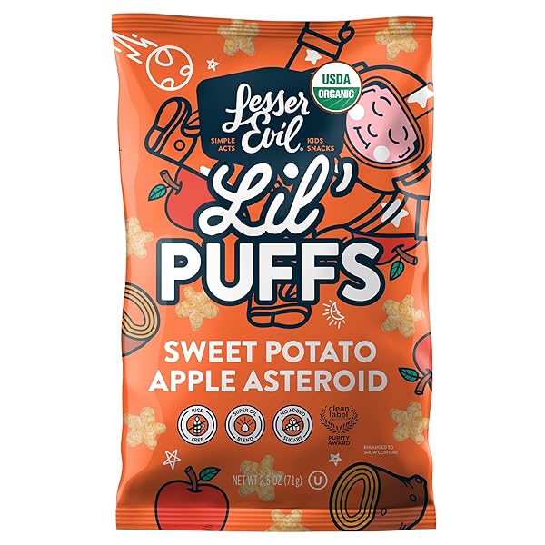 LESSEREVIL ORGANIC SWEET POTATO APPLE LIL’ PUFFS, 2.5 OZ
