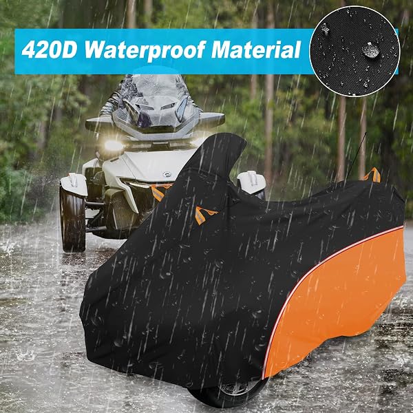 COUKOUCOVER CAN-AM RT COVER 2020-2025, CAN-AM COVER HEAVY DUTY WATERPROOF OXFORD FABRIC, ALL WEATHER WATERPROOF AND DUSTPROOF WITH REFLECTIVE STRIPE (BLACK ORANGE)