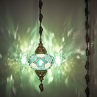 DEMMEX 2019 Swag Plug in Turkish Moroccan Mosaic Ceiling Hanging Light Lamp Chandelier Pendant Fixture Lantern, Hardwired OR Plug in with 15feet Cord & Chain (PlugIn10)