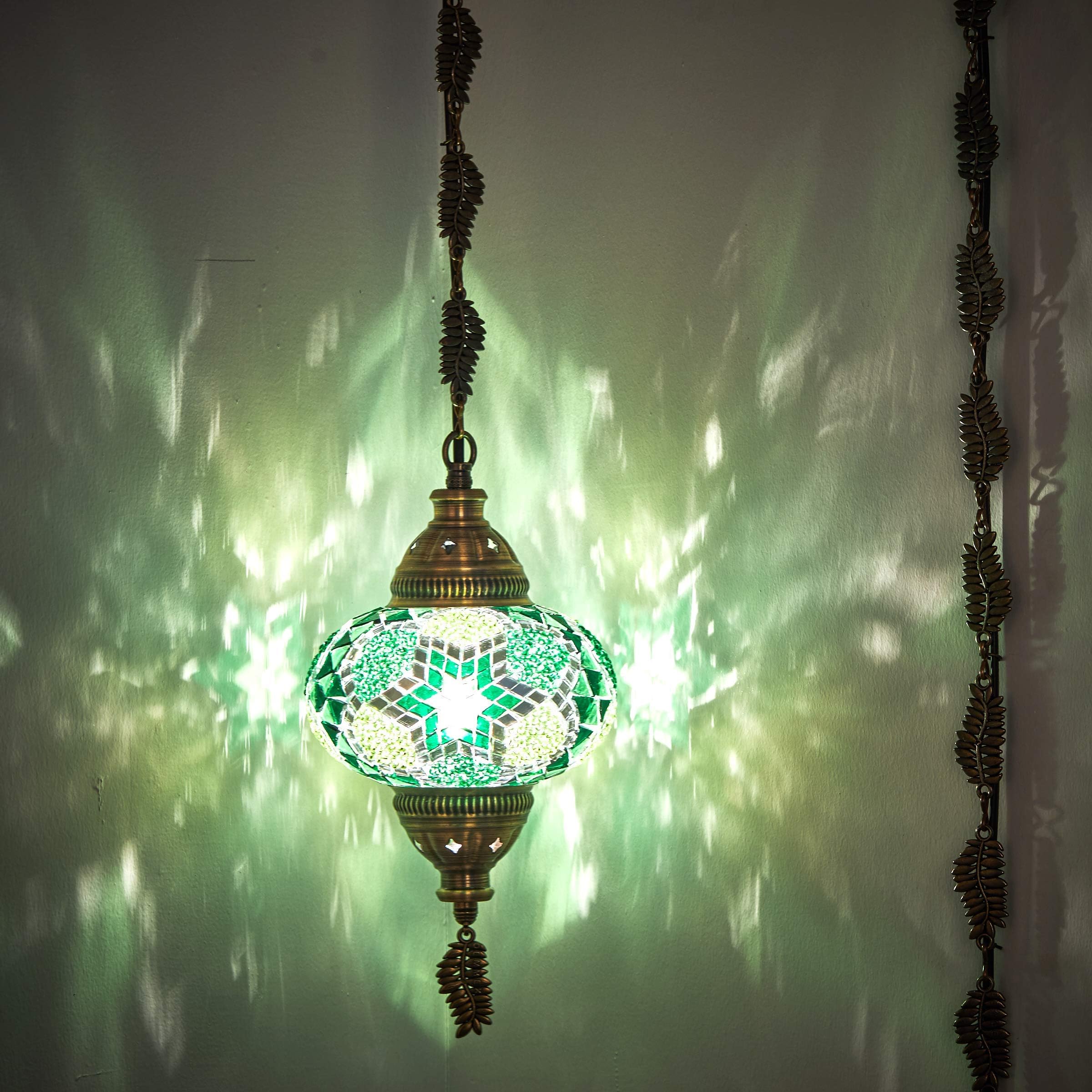 DEMMEX 2019 Swag Plug in Turkish Moroccan Mosaic Ceiling Hanging Light Lamp Chandelier Pendant Fixture Lantern, Hardwired OR Plug in with 15feet Cord & Chain (PlugIn10)