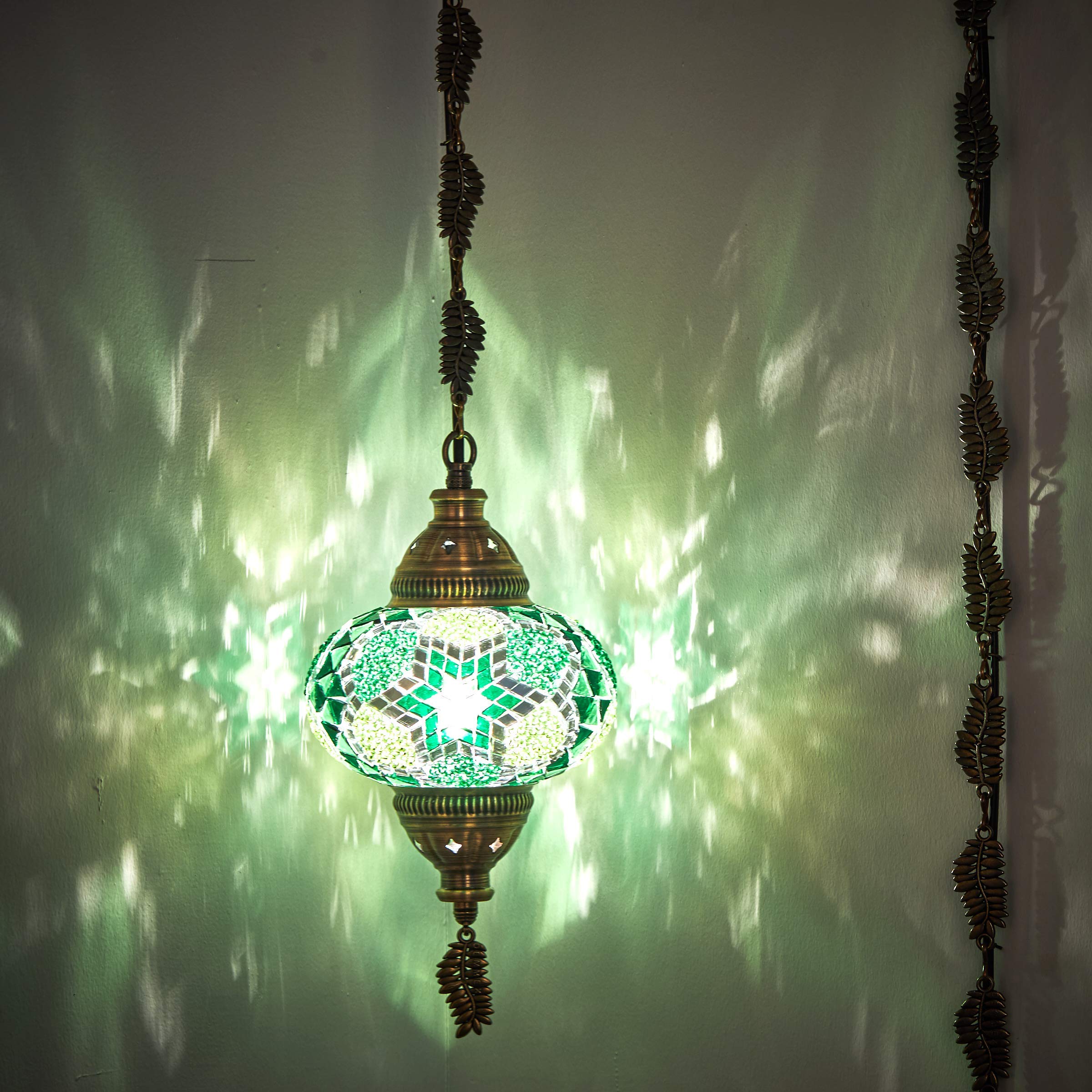 DEMMEX 2019 Swag Plug in Turkish Moroccan Mosaic Ceiling Hanging Light Lamp Chandelier Pendant Fixture Lantern, Hardwired OR Plug in with 15feet Cord & Chain (PlugIn10)