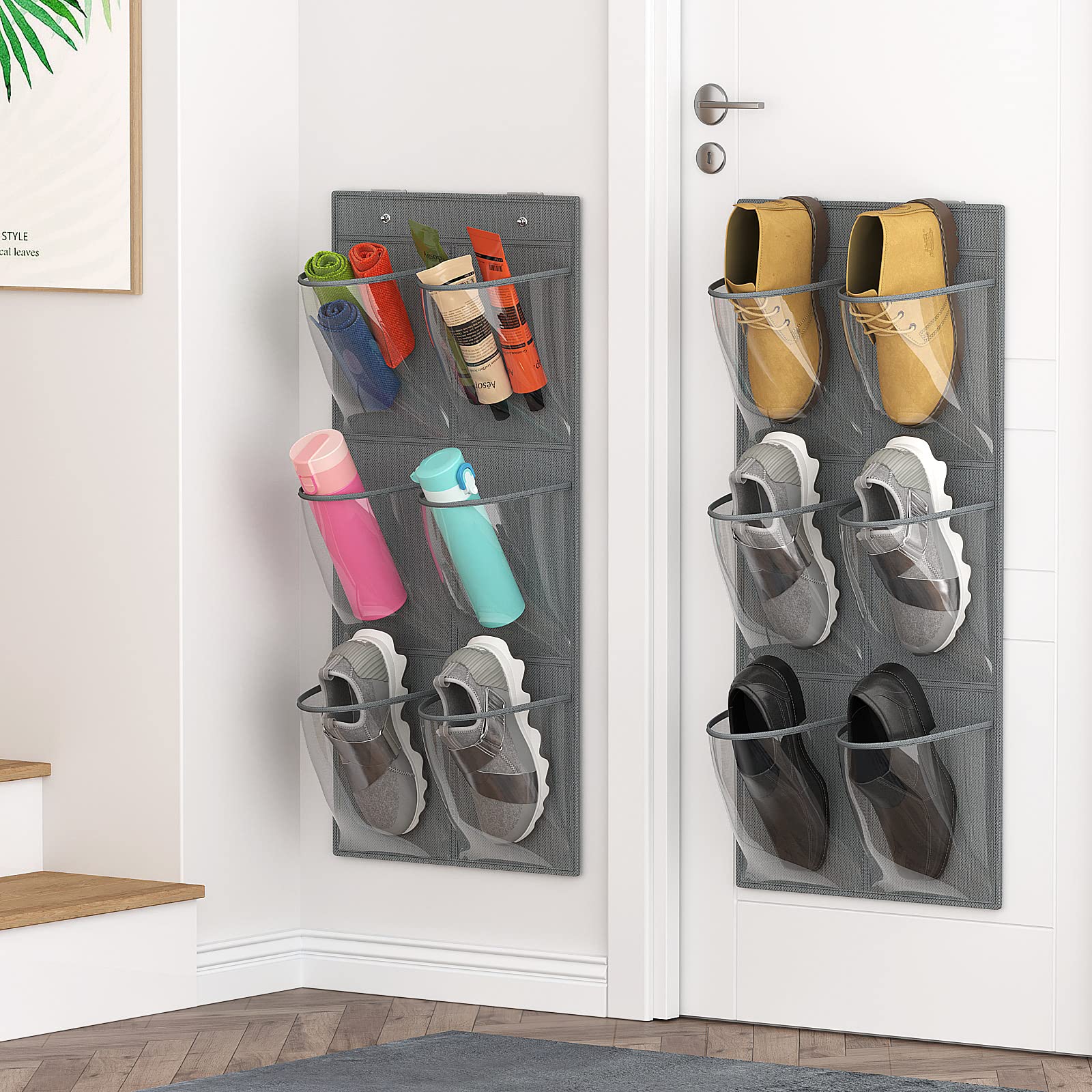 Photo 1 of DEYILIAN 2 Pack 12 Over the Door Shoe Organizer, Closet Door Hanging Shoe Rack Crystal Pockets Narrow Shoe Holder with Adhesive Strips, Wall Mounted Shoes Rack for Camper RV No Drilling