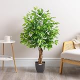 CHRISTOW Artificial Ficus Tree 4ft with PEVA Leaves Natural Trunk view 2