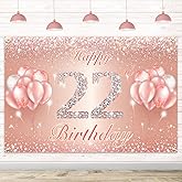 Happy 22nd Birthday Banner Backdrop - 22 Birthday Party Decorations Supplies for Women or Men - Rose Gold 4 x 6ft