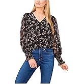 CeCe Womens Long Sleeve Smocked Cuff Clip Dot Top