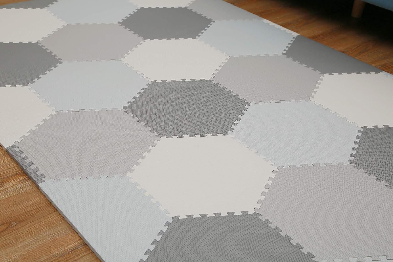 Baby Brielle Interlocking Hexagon Floor Foam Tile Activity Mat for Tummy Time, Crawling, and Playing Ultra Thickness Playmat for Infants and Toddlers for Nursery Room in Grey/White : Baby