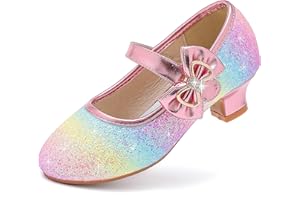 Dufannie Girls Dress Shoes Low Heel Princess Flats Mary Jane Flower Wedding Party Glitter Shoes for Kids Toddler