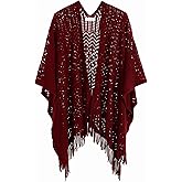Knit Shawl Wrap for Women - Soul Young Ladies Fringe Knitted Poncho Cardigan Cape