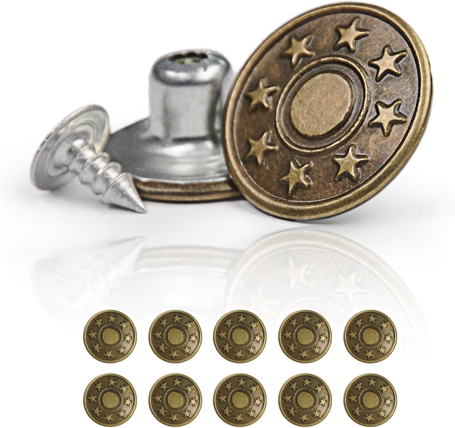 Ganzoo Hosen-Knöpfe im 10er Set, Ersatz-Knopf, Hosen-Knopf mit Nieten-Verschluss, Jeans-Knopf aus Metall, Farbe: altgold