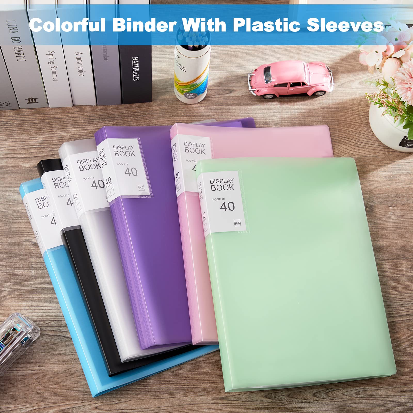 Marspark 6 Pcs Binder with Plastic Sleeves Large 8.5