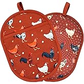 Pot Holders Set of 2 with Transparent Clear Silicone Shell and Nice Dog Flower Cotton Lining, Heat Resistant to 500 F Kitchen Oven Gloves Pot Holder for Cooking (Rooster, Potholders)