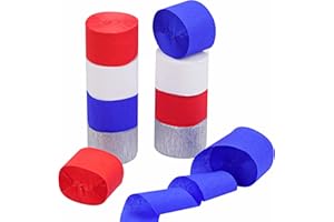 BYLION 10 Rolls Patriotic Decorations Crepe Paper Streamers, 4th of July Streamers, 810-Feet Red White Blue Hanging Party Decoration, No Accidental Rips Crepe Paper for Independence Day Memorial