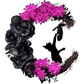 JOYIN Halloween Wreath Black Moon Wreath with Black Cat Grapevine Decoration for Halloween Front Door Decorations Indoor Outdoor Home Party, Trick of Treat, Spooky Scene Party Favors Window Wall Decor