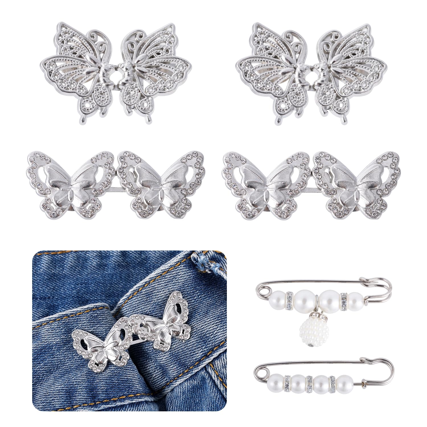 10pcs Butterfly Buttons Waist Tightener - Detachable Loose Waist Cincher Clip - No Sewing for Clothing Skirts Dresses Decoration