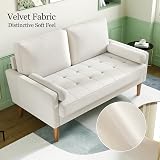 Vesgantti Small 2 Seater Sofa Beige Velvet with Wood Legs view 7