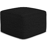 SIMPLIHOME Chantal Square Pouf - 18 inch Wide Upholstered Boucle Fabric Ottoman in Black, Contemporary Footstool, Coffee Tabl
