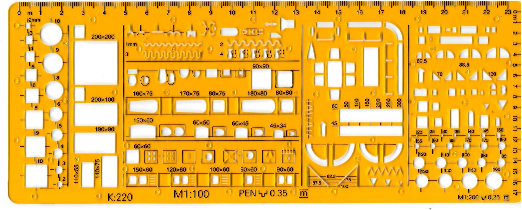 Drafting Templates - Architectural Template 1:100, Flexible Unbreakable Plastic