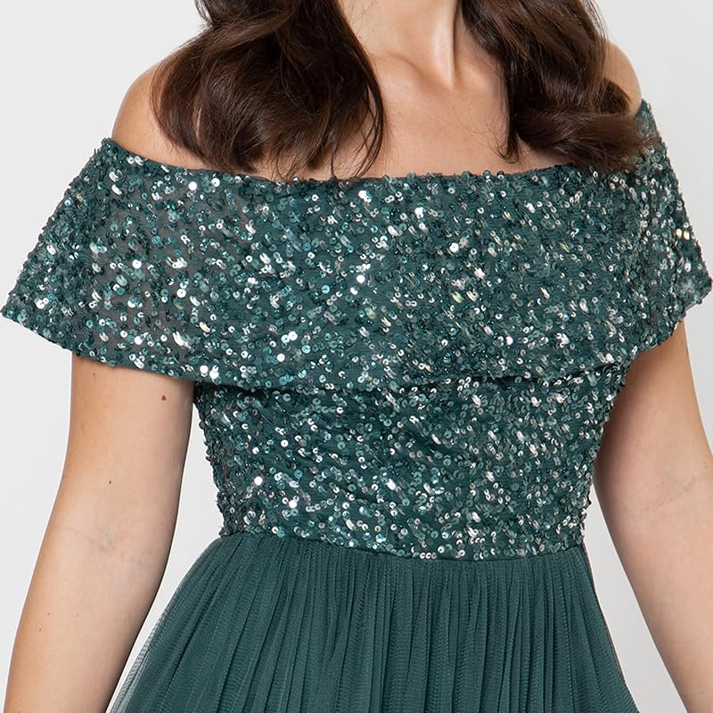Vestido Maxi Decorado de Dama de Honor Maya Bardot, Verde Esmeralda, 46 para Mulheres