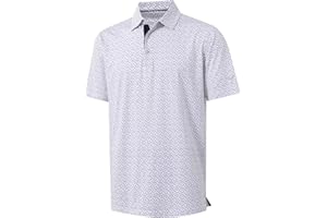 M MAELREG Mens Golf Shirt Short Sleeve Dry Fit Print Moisture Wicking Performance Patterns Collared Polo Shirt