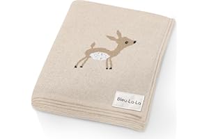 Bleu La La Knit Baby Swaddle Blanket - 100% Cotton Soft Cozy Receiving Swaddling Crib Stroller Blanket Quilt for Shower Gift Registry for Newborns Infants Toddlers Gender Neutral (Deer - Taupe)
