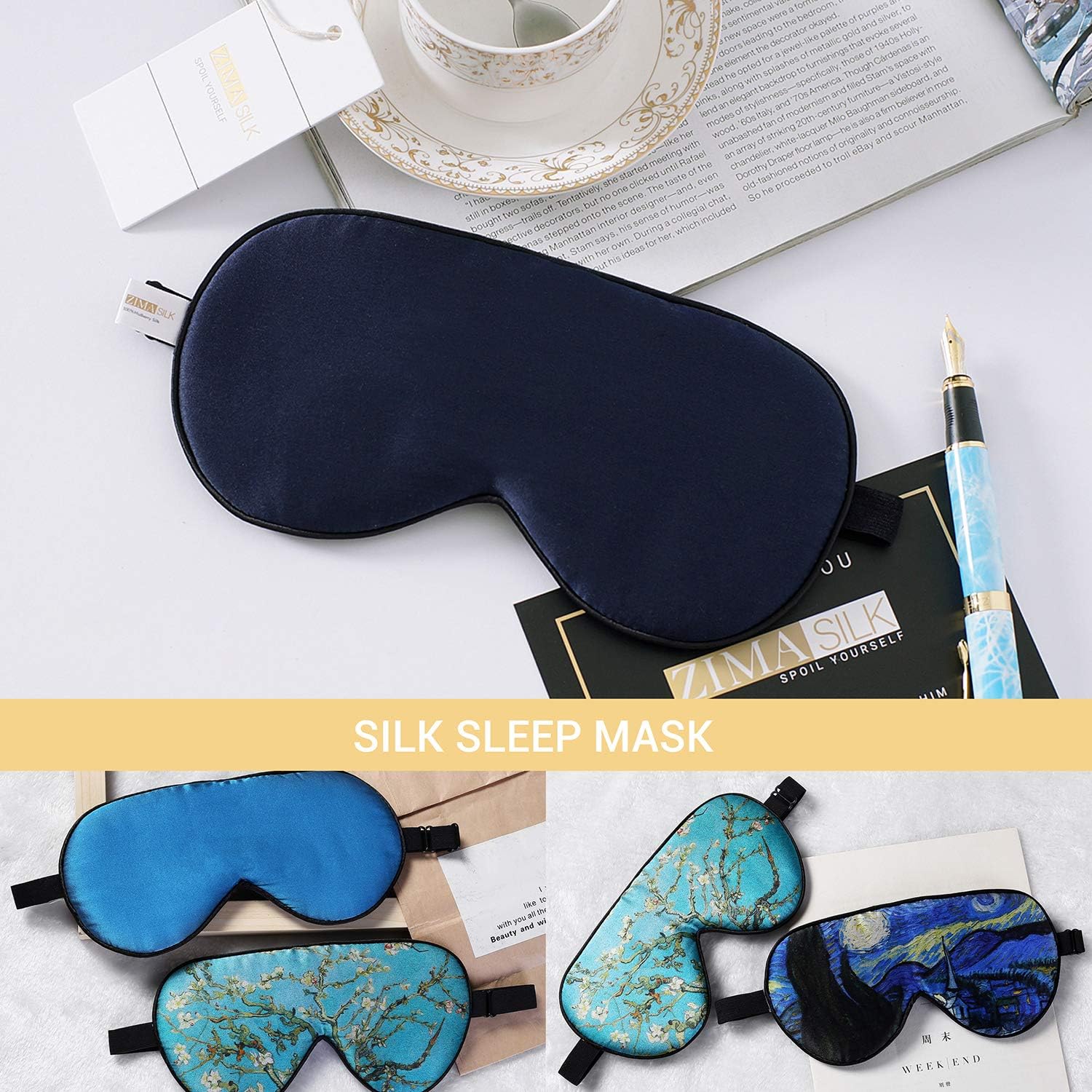 ZIMASILK 100% Natural Silk Sleep Mask,Adjustable Super-Smooth Soft Eye Mask for Sleep,12 Color Option(Navy Blue): Health & Personal Care