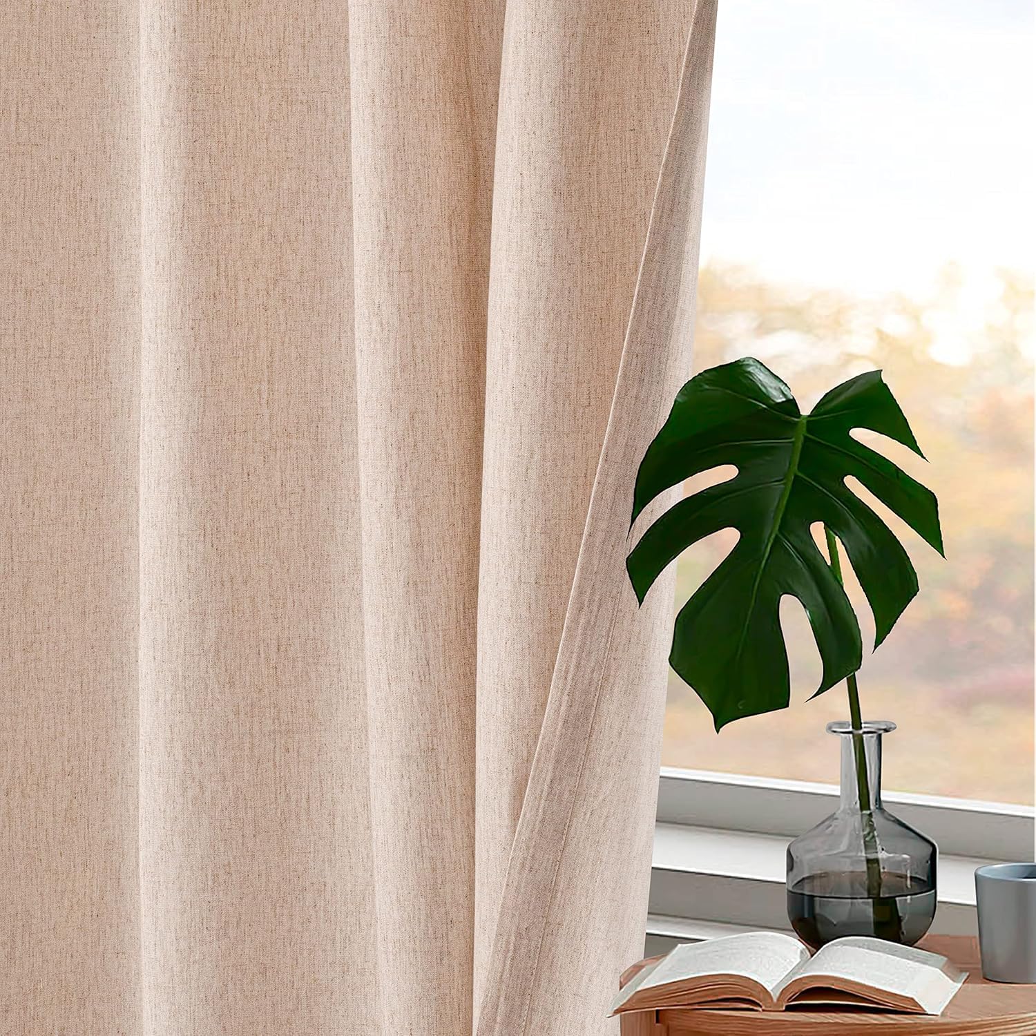 HOMIDATE Linen Cotton Tab Top Curtains Beige